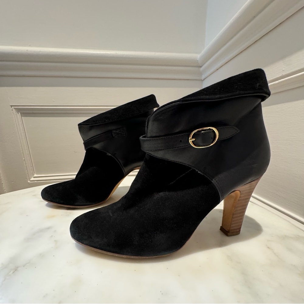 Sezane black leather & suede booties Size 38